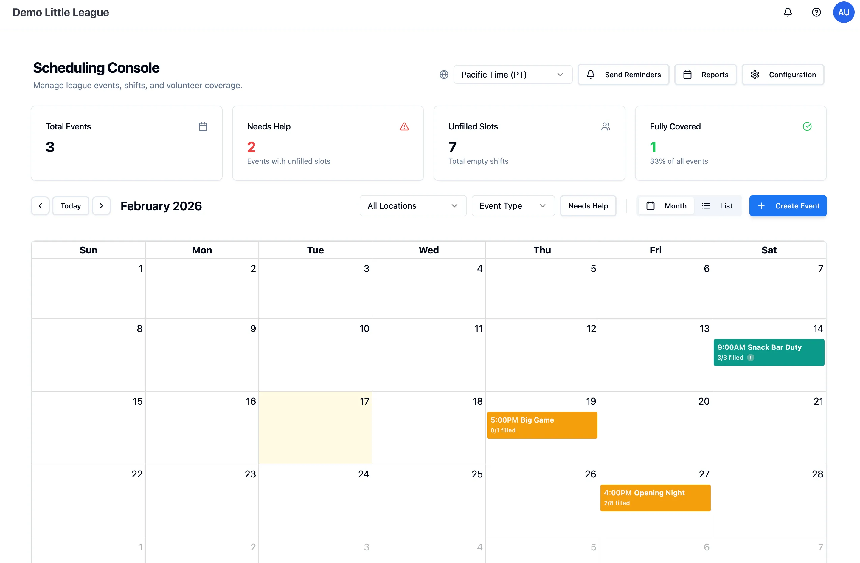 Volunteer Tracker Scheduling Interface